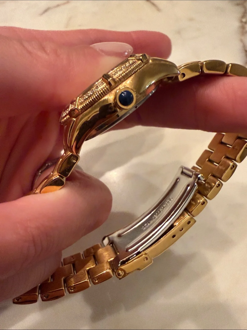 Invicta Gold Tone Ladies Watch with White Mother-of-Pearl Dial